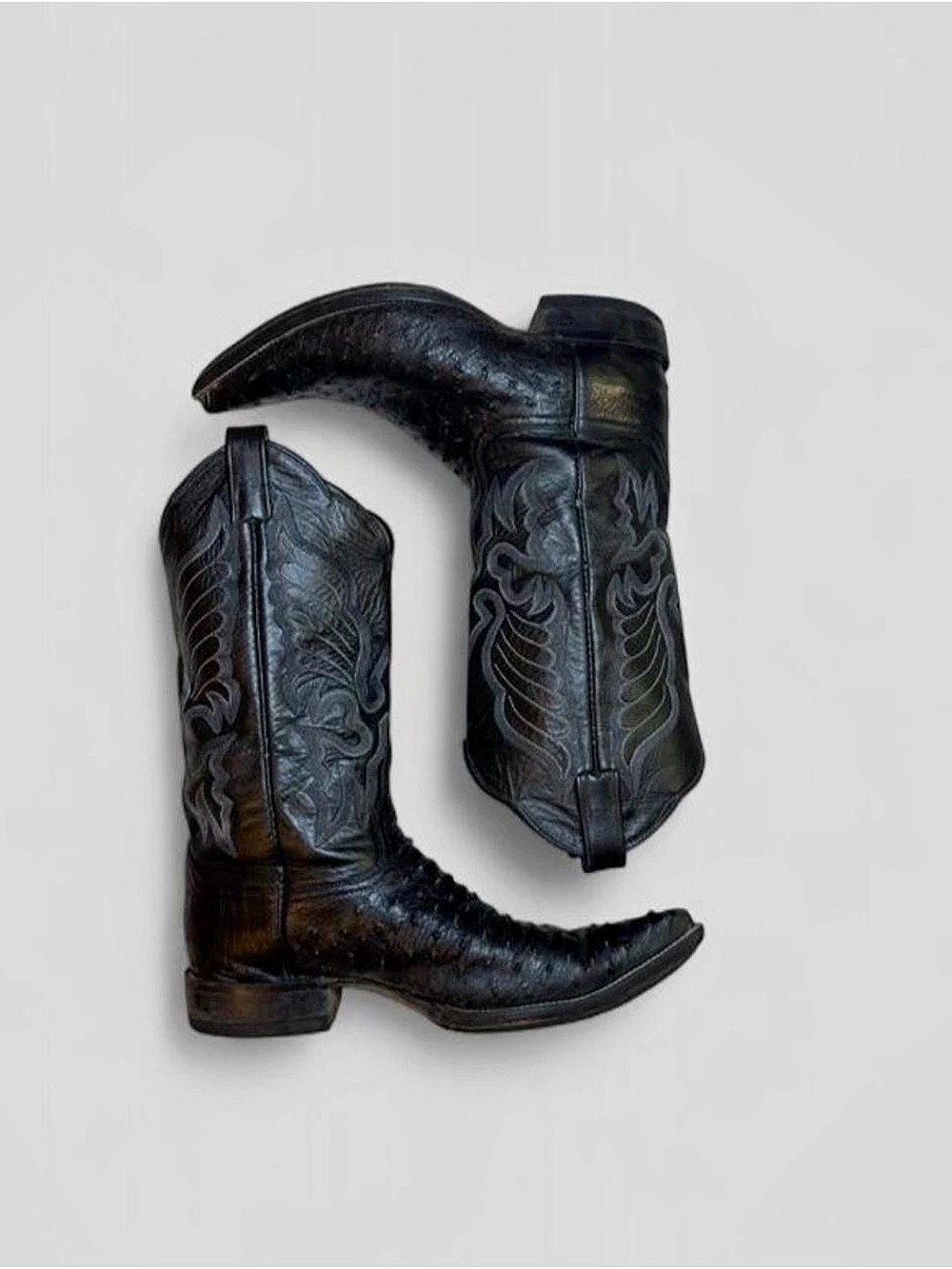 Lucchese Handmade Black Full Quill Ostrich Leather Western Cowboy Boots - 9.5
